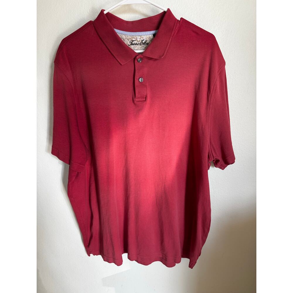 Tasso Elba Men's Polo 100% Cotton Super Soft‎ Red Coral (small hole) size XXL